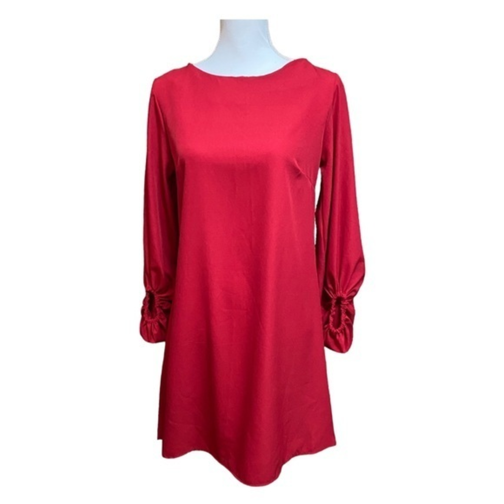 2Hearts Red Shift Dress with Balloon‎ Sleeves